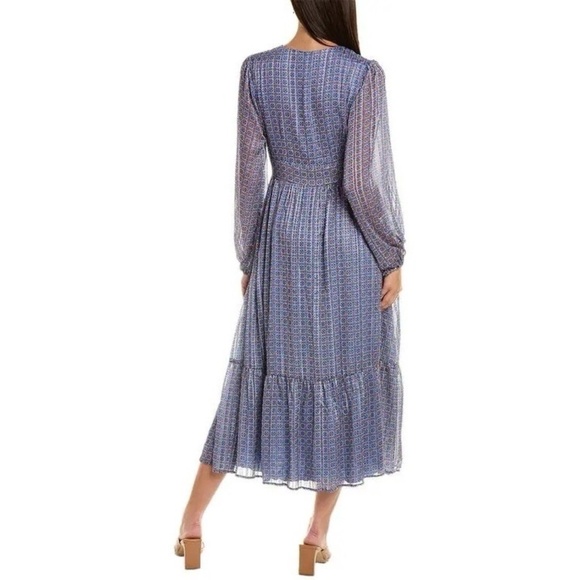 Koko Mason Geometric V-Neck Long Sleeve Midi Blue Dress SIZE S - Picture 2 of 16